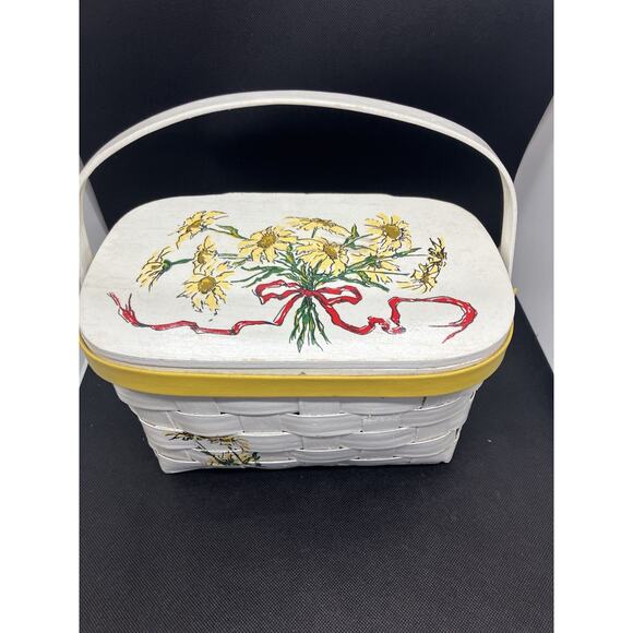 Vintage Unique Painted Purse Picnic Basket Signed Caro Nan Floral See Photos - Picture 4 of 16